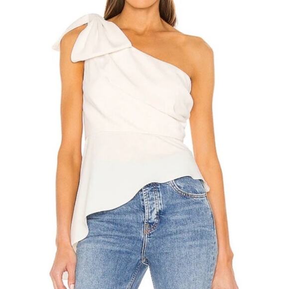 Amanda Uprichard One Shoulder Blouse Asymmetrical Hem Bow Designer Size M - Picture 1 of 8